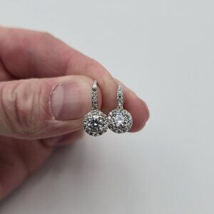 Sterling Silver Halo Bright Cubic Zirconia Gem Earrings A4125